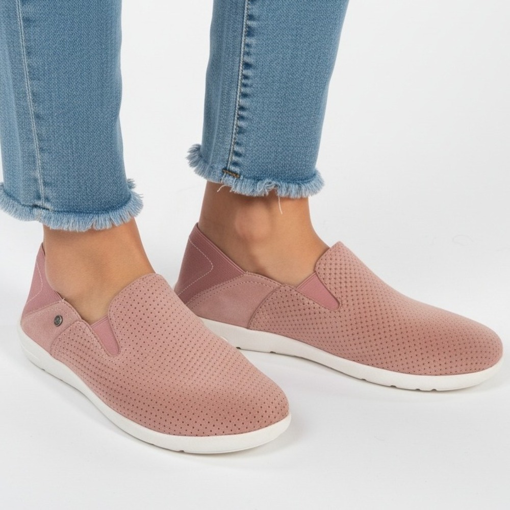 Spenco Womens Slip-On Shoes Pink Suede Comfort Sneakers Size 12 W Orthotic Arch